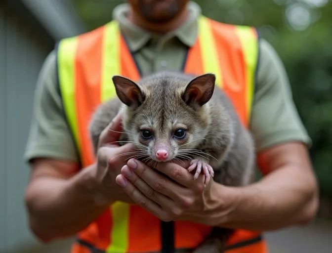 Animal handler safely recovering a deceased possum in Emerald